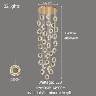 Crystal Rings Stairs Chandelier – Elegant Multi-Ring LED Pendant for Staircases-Staircase Chandeliers