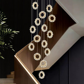 Crystal Rings Stairs Chandelier – Elegant Multi-Ring LED Pendant for Staircases-Staircase Chandeliers