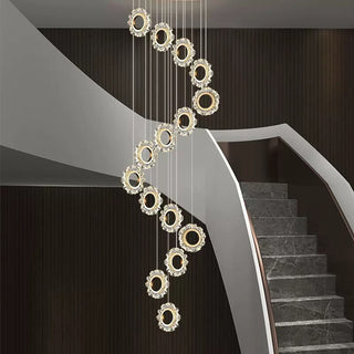 Crystal Rings Stairs Chandelier – Elegant Multi-Ring LED Pendant for Staircases-Staircase Chandeliers