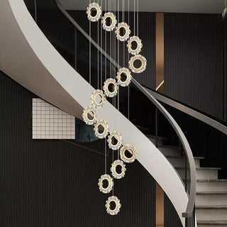 Crystal Rings Stairs Chandelier – Elegant Multi-Ring LED Pendant for Staircases-Staircase Chandeliers