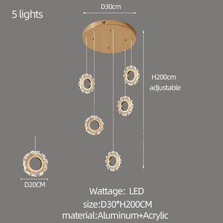 Crystal Rings Stairs Chandelier – Elegant Multi-Ring LED Pendant for Staircases-Staircase Chandeliers