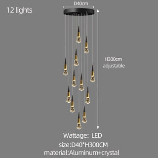 Crystal Spiral Cones Staircase Chandelier – Modern LED Lighting for High Ceilings-Staircase Chandeliers