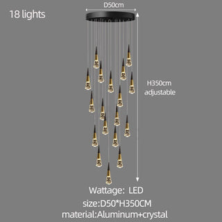 Crystal Spiral Cones Staircase Chandelier – Modern LED Lighting for High Ceilings-Staircase Chandeliers