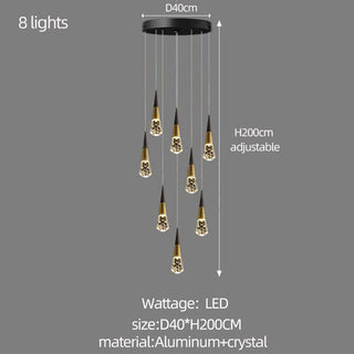 Crystal Spiral Cones Staircase Chandelier – Modern LED Lighting for High Ceilings-Staircase Chandeliers