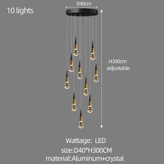 Crystal Spiral Cones Staircase Chandelier – Modern LED Lighting for High Ceilings-Staircase Chandeliers
