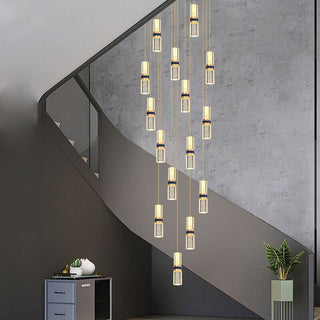 Crystal Tubes Staircase Chandelier – Luxurious LED Pendant for Elegant Stairwells-Staircase Chandeliers