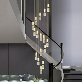 Crystal Tubes Staircase Chandelier – Luxurious LED Pendant for Elegant Stairwells-Staircase Chandeliers