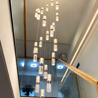 Crystal Tubes Staircase Chandelier – Luxurious LED Pendant for Elegant Stairwells-Staircase Chandeliers