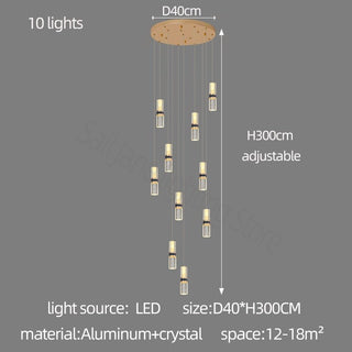 Crystal Tubes Staircase Chandelier – Luxurious LED Pendant for Elegant Stairwells-Staircase Chandeliers