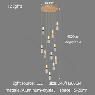 Crystal Tubes Staircase Chandelier – Luxurious LED Pendant for Elegant Stairwells-Staircase Chandeliers