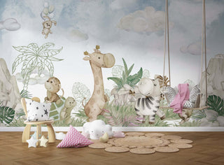 Cute Jungle Safari - Baby Room Wallpaper Mural-Kids Room Wallpaper