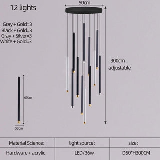 Cylindrical Two Color LED Chandelier - Dazzling Illumination-Staircase Chandeliers