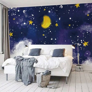 Dark Blue Midnight Sky Clouds Nursery Wallpaper-Kids Room Wallpaper