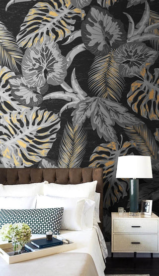 Dark Night Leaves Wallpaper Mural-Flower & Leaf Wallpaper