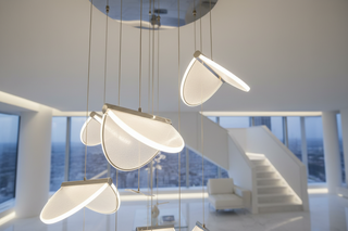 Lámpara de araña para escalera con aspas de acrílico de lujo – LED de aluminio y acrílico, de 3 a 25 luces, opción tricolor