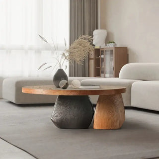 Designer Pebble Wood Log Coffee Table – Organic Veneer Finish