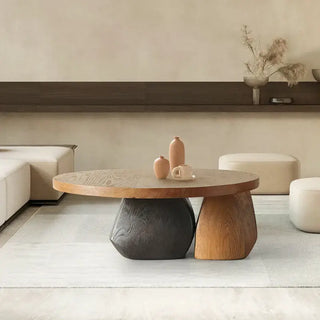 Living room household small round table designer creative coffee table log low table-