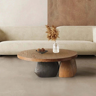 Living room household small round table designer creative coffee table log low table-