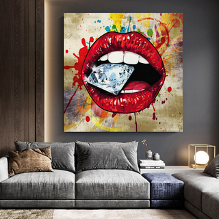 Diamond in Lips Canvas Wall Art-Wall Posters