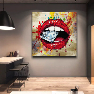 Diamond in Lips Canvas Wall Art-Wall Posters