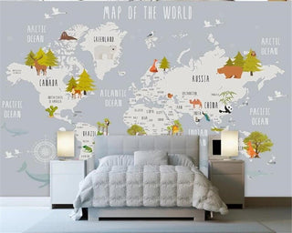 Dreamland Nursery Grey and White World Map Wallpaper-Kids Room Wallpaper