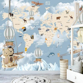 Explorers' World Map Peel and Stick Wallpaper-Kids Room Wallpaper