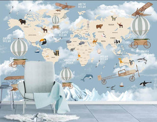 Explorers' World Map Peel and Stick Wallpaper-Kids Room Wallpaper