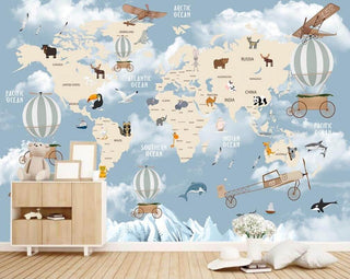 Explorers' World Map Peel and Stick Wallpaper-Kids Room Wallpaper
