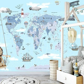 Exploring Animal Kingdom World Map Wallpaper-Kids Room Wallpaper