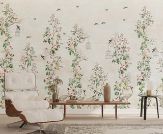Floral Birds Wallpaper Mural: Stunning Wall Décor-Trees Wallpaper