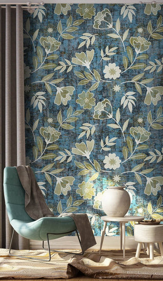 Floral Blue Paradise Wallpaper Mural-Flower & Leaf Wallpaper