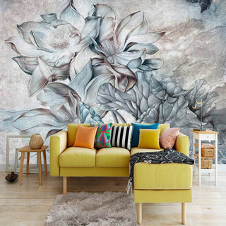 Floral Wallpaper Mural - Tropical Retro Theme-Flower & Leaf Wallpaper