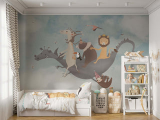 Fly Away Dino - Kids Room Wallpaper Mural-Kids Room Wallpaper