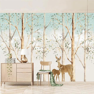 Forest Friends: Kids Room Deers in Forest Wallpaper-Kids Room Wallpaper