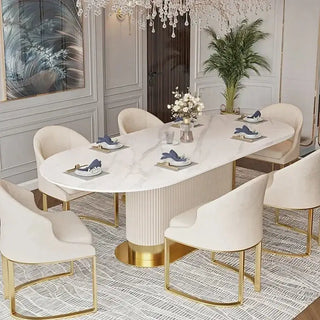 French Cream Wind Rock Slab Dining Table Set – Elegant & Durable Luxury-Dining Tables