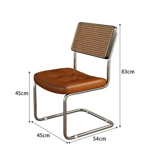 French Vintage Rattan Dining Chairs – Walnut Wood and Leather Finish