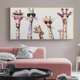 Funny Art Giraffe Family Canvas Wall Art-Wall Posters