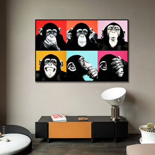 Funny Six Monkeys Abstract Canvas Art-Wall Posters