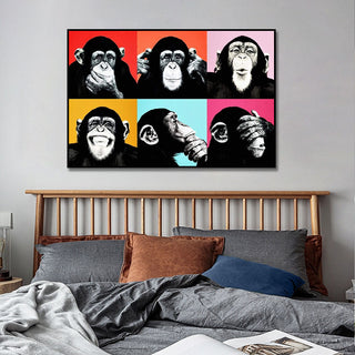 Funny Six Monkeys Abstract Canvas Art-Wall Posters