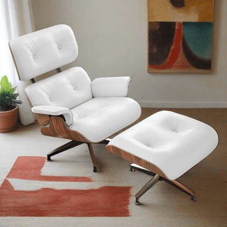 Genuine Top Grain Leather Swivel Lounge Chair & Ottoman-Recliners