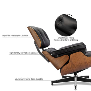 Genuine Top Grain Leather Swivel Lounge Chair & Ottoman-Recliners