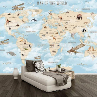GeoExplorers: Interactive Blue Theme World Map Wallpaper for Kids-Kids Room Wallpaper