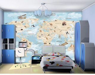 GeoExplorers: Interactive Blue Theme World Map Wallpaper for Kids-Kids Room Wallpaper