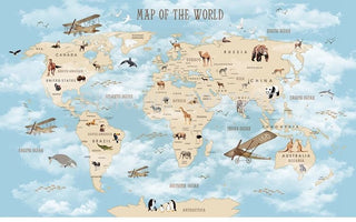 GeoExplorers: Interactive Blue Theme World Map Wallpaper for Kids-Kids Room Wallpaper