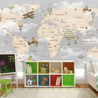 GeoExplorers: Interactive Greyish Theme World Map Wallpaper for Kids-Kids Room Wallpaper