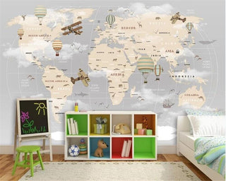 GeoExplorers: Interactive Greyish Theme World Map Wallpaper for Kids-Kids Room Wallpaper