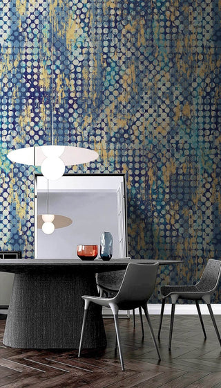 Geometric Blue Dots Luxe Wallpaper Mural-Geometric Shapes Wallpaper