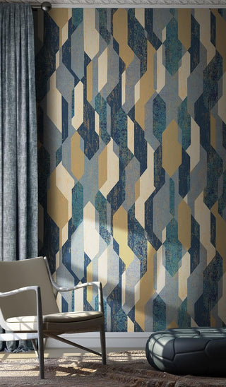 Geometric Blue Theme Wallpaper Mural-Geometric Shapes Wallpaper