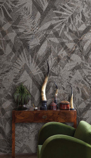Geometric Gray Leaves Wallpaper Mural-Geometric Shapes Wallpaper