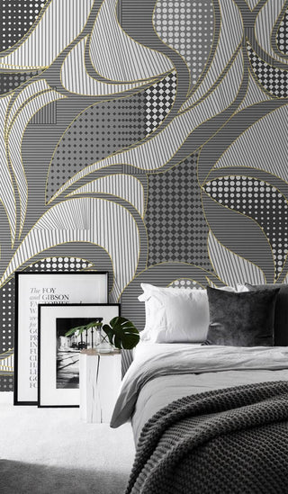 Geometric Gray Wavy Pattern Wallpaper Mural-Geometric Shapes Wallpaper